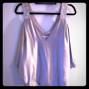 100% silk embellished silver top